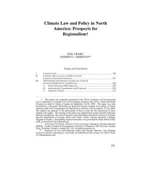 Climate Law and Policy in North America: Prospects for Regionalism†