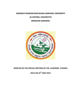 (A Central University) Srinagar Garhwal