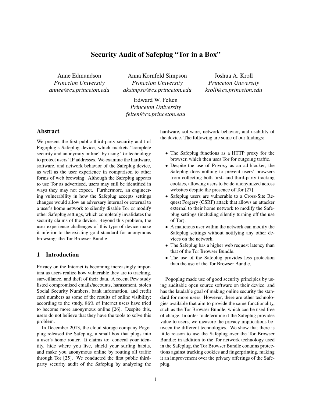 Security Audit of Safeplug “Tor in a Box”