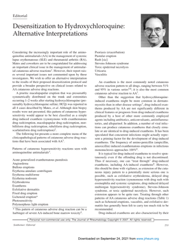 Desensitization to Hydroxychloroquine: Alternative Interpretations