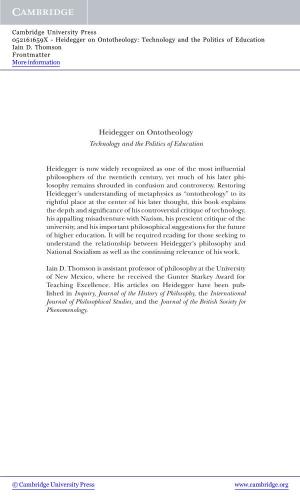 Heidegger on Ontotheology: Technology and the Politics of Education Iain D