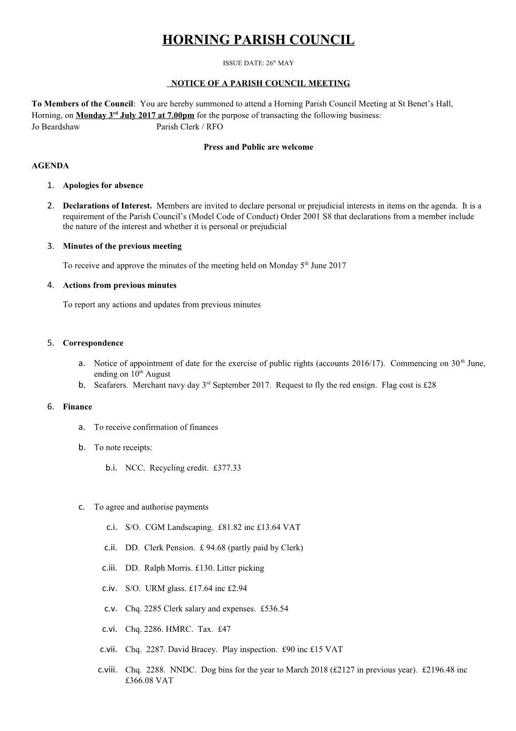 Notice of a Parish Council Meeting s1