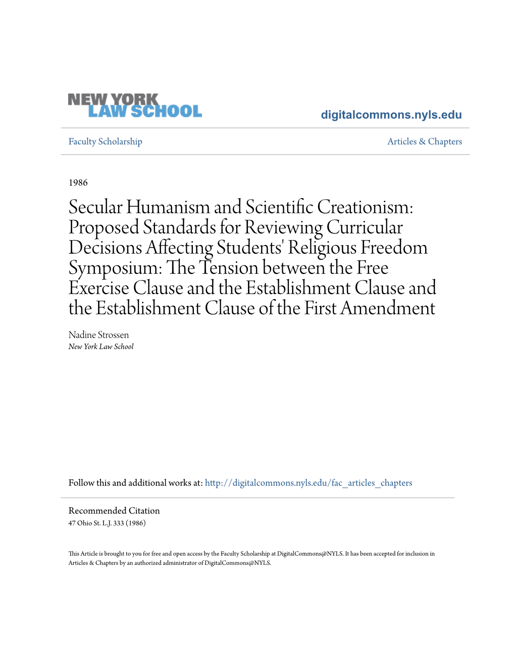 Secular Humanism and Scientific Creationism: Proposed Standards for Reviewing Curricular Decisions Affecting Students' Relig