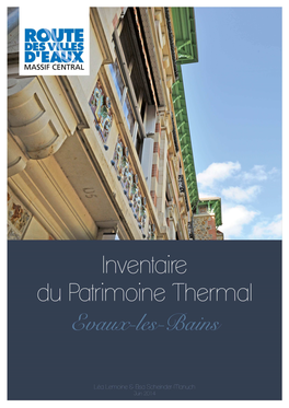 Evaux-Les-Bains – Inventaire Du Patrimoine Thermal – Route Des Villes D’Eaux Du Massif Central