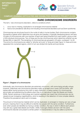 RARE CHROMOSOME DISORDERS the Term, ‘Rare Chromosome Disorders’, Refers to Conditions Which