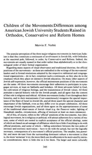 Children of the Movements:Differences Among American Jewish University Students Raised in Orthodox, Conservative and Reform Homes