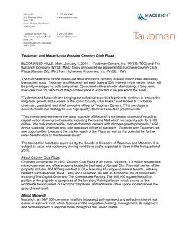 Taubman Declares Common and Preferred Dividends 9-3-15