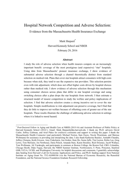 Hospital Network Competition and Adverse Selection: Evidence from the Massachusetts Health Insurance Exchange