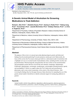 A Genetic Animal Model of Alcoholism for Screening Medications to Treat Addiction