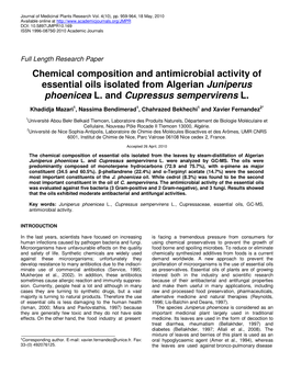 Chemical Composition and Antimicrobial Activity of Essential Oils Isolated from Algerian Juniperus Phoenicea L