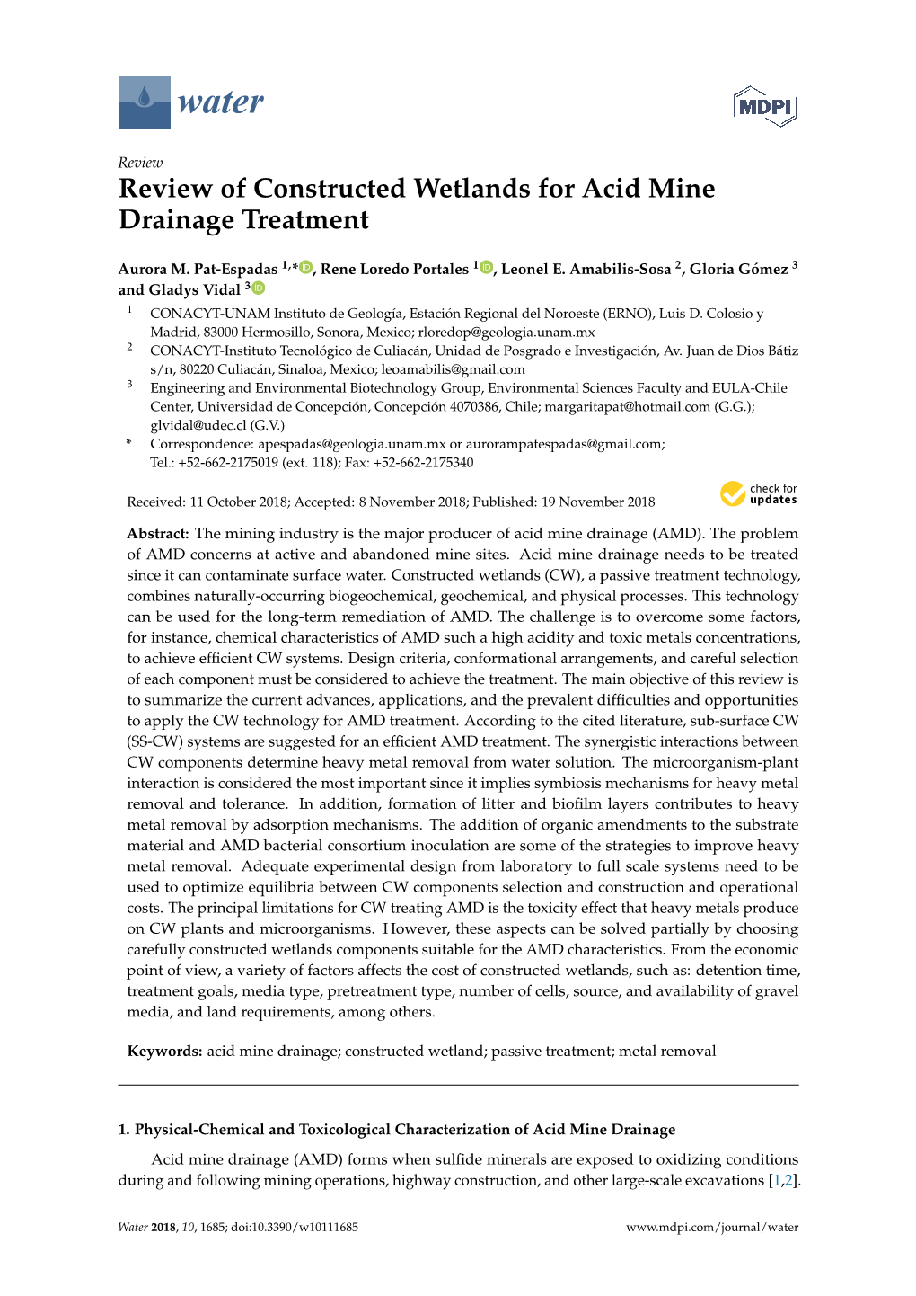 Review of Constructed Wetlands for Acid Mine Drainage Treatment