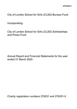City of London School for Girls Bursary Fund Incorporating City of London School for Girls Scholarships and Prizes Fund