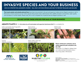 Invasive Species and Your Business Join Us in Protecting Minnesota Waters | Sell Only Low-Risk Species and Help to Prevent Releases and Escapes