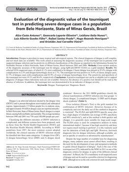 Evaluation of the Diagnostic Value of the Tourniquet Test in Predicting Severe Dengue Cases in a Population from Belo Horizonte, State of Minas Gerais, Brazil