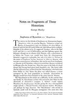 Notes on Fragments of Three Historians George Huxley