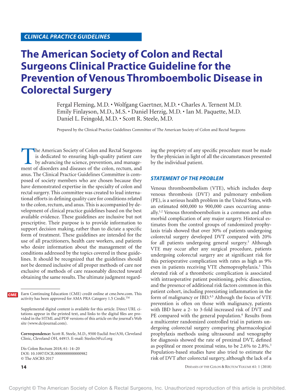 The American Society of Colon and Rectal Surgeons Clinical Practice