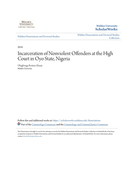 Incarceration of Nonviolent Offenders at the High Court in Oyo State, Nigeria Olugbenga Rotimi Akanji Walden University
