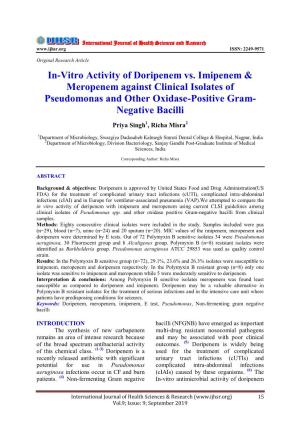 In-Vitro Activity of Doripenem Vs. Imipenem & Meropenem Against