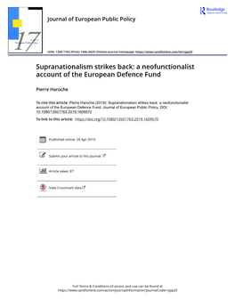 A Neofunctionalist Account of the European Defence Fund