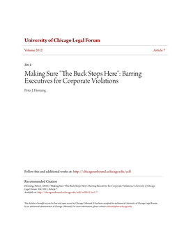 "The Buck Stops Here": Barring Executives for Corporate Violations