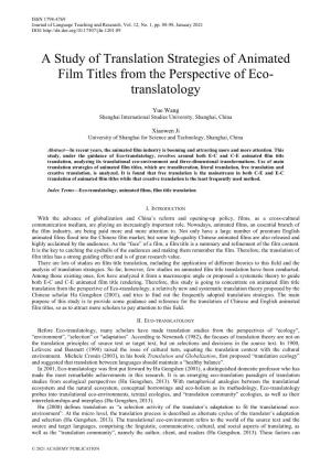 A Study of Translation Strategies of Animated Film Titles from the Perspective of Eco- Translatology