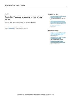 Kosterlitz–Thouless Physics: a Review of Key Issues Accepted for Publication 7 October 2015 Published 28 January 2016