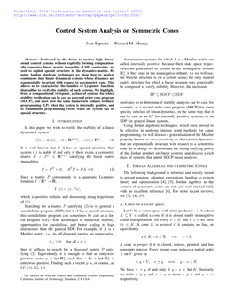 Control System Analysis on Symmetric Cones