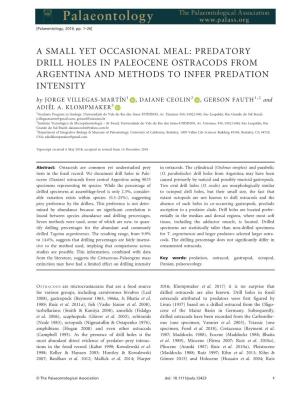 Predatory Drill Holes in Paleocene Ostracods from Argentina and Methods to Infer Predation Intensit
