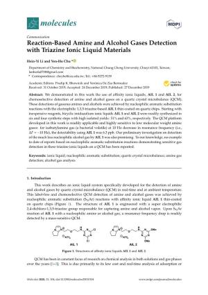Reaction-Based Amine and Alcohol Gases Detection with Triazine Ionic
