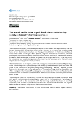 Therapeutic and Inclusive Organic Horticulture: an University- Society Collaborative Learning Experience