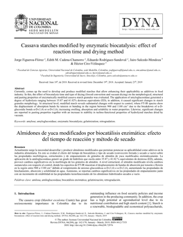 Cassava Starches Modified by Enzymatic Biocatalysis: Effect of Reaction Time and Drying Method1 Almidones De Yuca Modificados Po