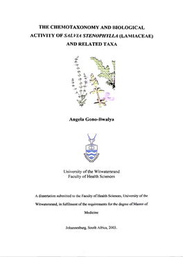 THE CHEMOTAXONOMY and BIOLOGICAL ACTIVITY of SALVIASTENOPHYLLA(LAMIACEAE) and RELATED TAXA Angela Gono-Bwalya