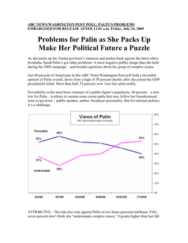 Problems for Palin As She Packs up Make Her Political Future a Puzzle
