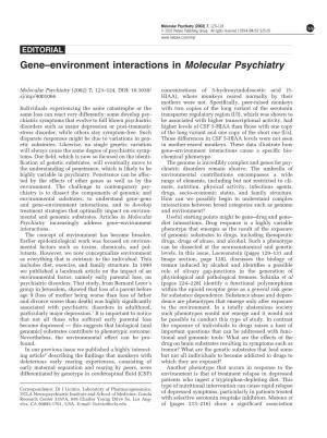 Gene–Environment Interactions in Molecular Psychiatry