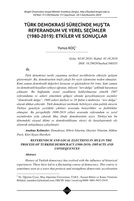 Türk Demokrasi Sürecinde Muş'ta Referandum Ve Yerel Seçimler