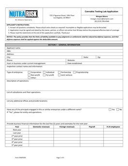 Cannabis Testing Lab Application SECTION I