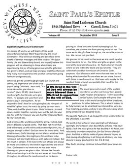 Saint Paul Lutheran Church 1844 Highland Drive • Carroll, Iowa 51401 Phone: (712) 792-4354