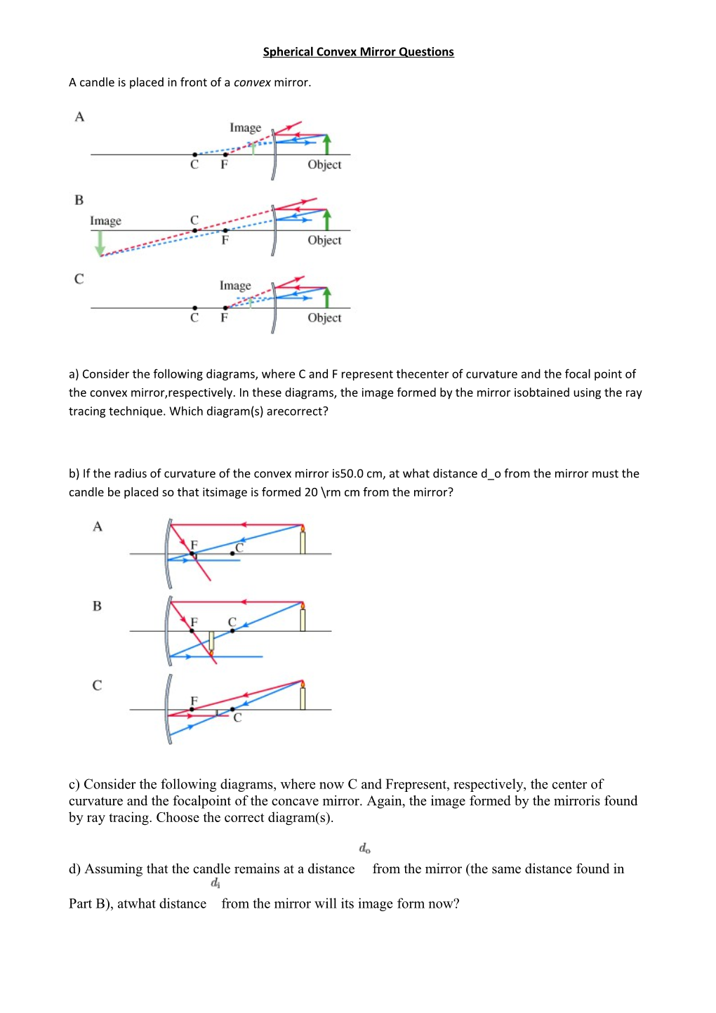 Spherical Convex Mirror Questions