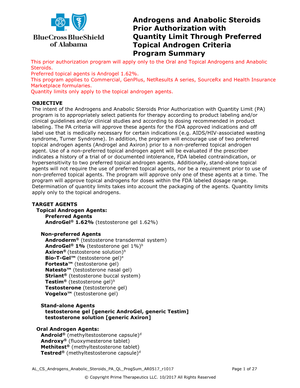 Androgens and Anabolic Steroids Prior Authorization with Quantity