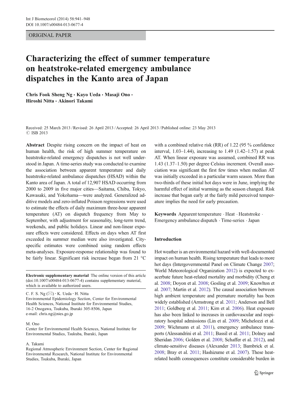 Characterizing the Effect of Summer Temperature on Heatstroke-Related Emergency Ambulance Dispatches in the Kanto Area of Japan