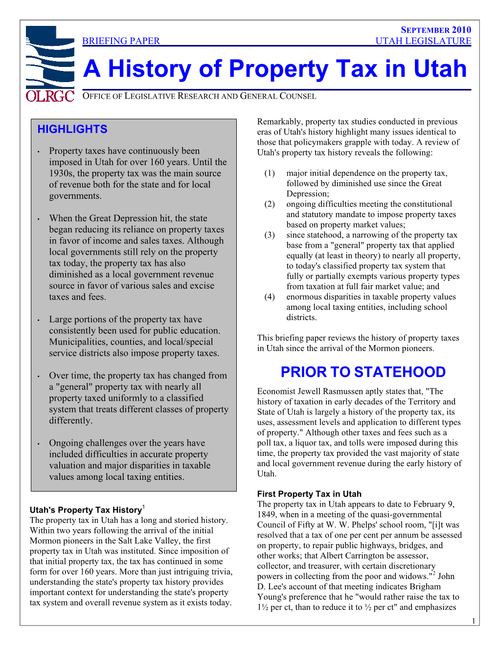 A History of Property Tax in Utah