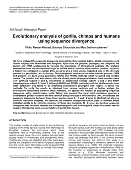 Evolutionary Analysis of Gorilla, Chimps and Humans Using Sequence Divergence