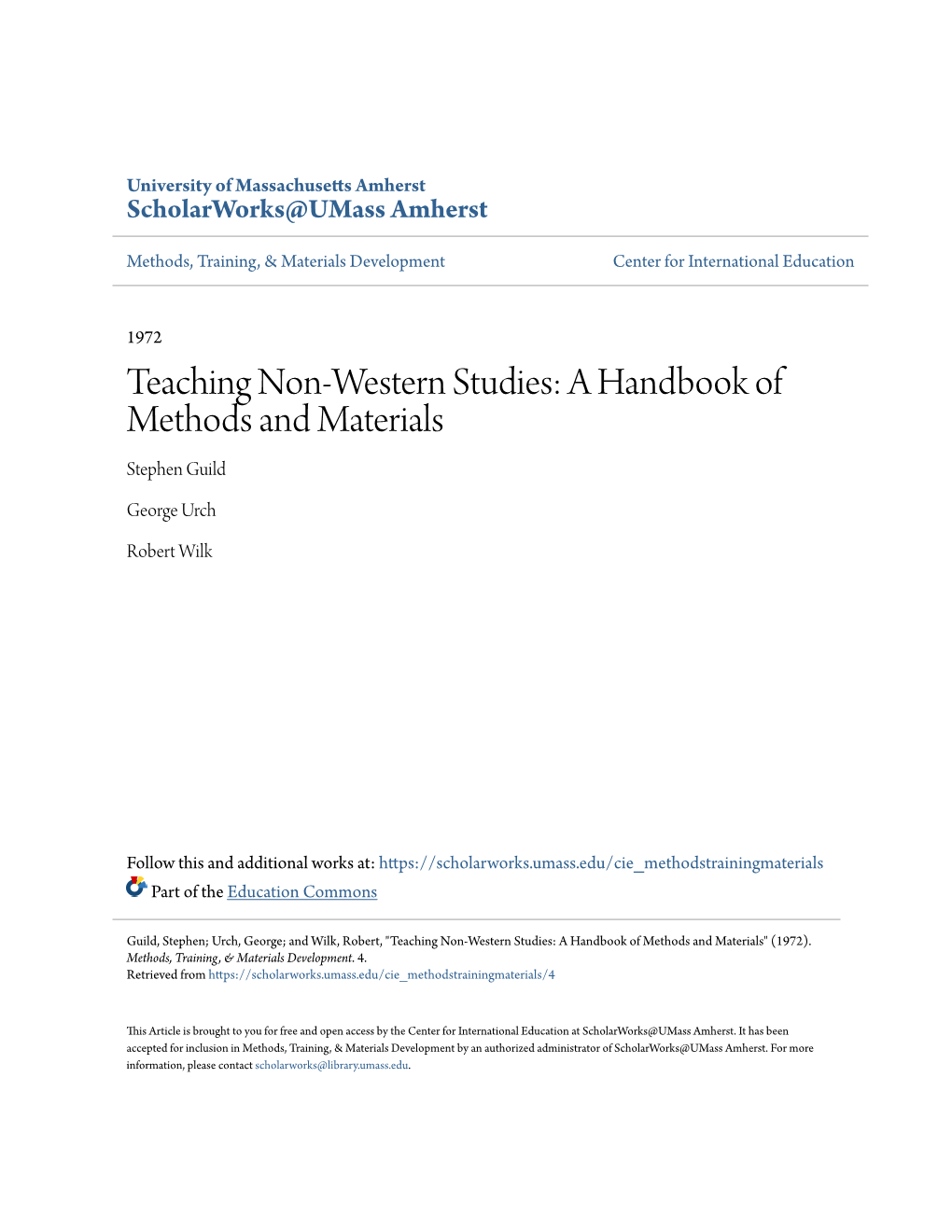 Teaching Non-Western Studies: a Handbook of Methods and Materials Stephen Guild