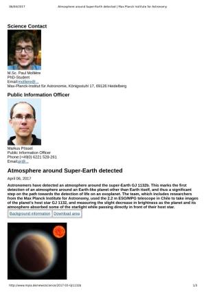 Atmosphere Around Super-Earth Detected | Max Planck Institute for Astronomy