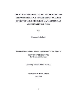 Use and Management of Protected Areas in Ethiopia: Multiple Stakeholder Analysis of Sustainable Resource Management at Awash National Park