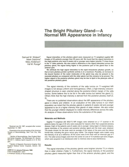 The Bright Pituitary Gland-A Normal MR Appearance in Infancy