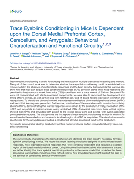Trace Eyeblink Conditioning in Mice Is Dependent Upon the Dorsal Medial