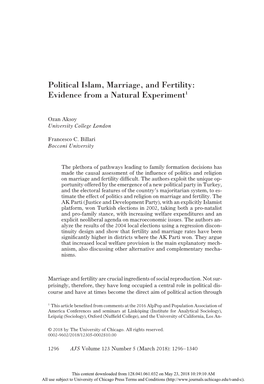 Political Islam, Marriage, and Fertility: Evidence from a Natural Experiment1