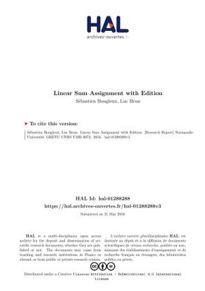 Linear Sum Assignment with Edition Sébastien Bougleux, Luc Brun