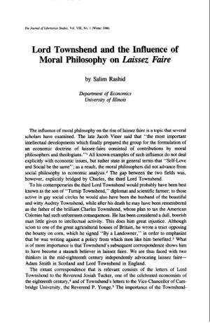 Lord Townshend and the Influence of Moral Philosophy on Laissez Faire
